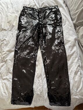 Zara Black Sequin Straight Leg Pants